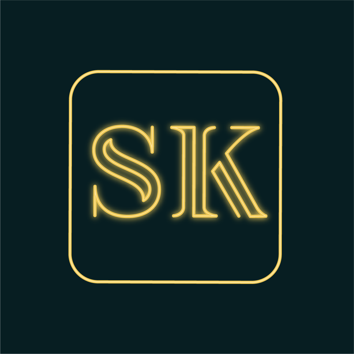 Viser et billede af en afrundet firkant, med initialerne SK i midten, med neoneffekt